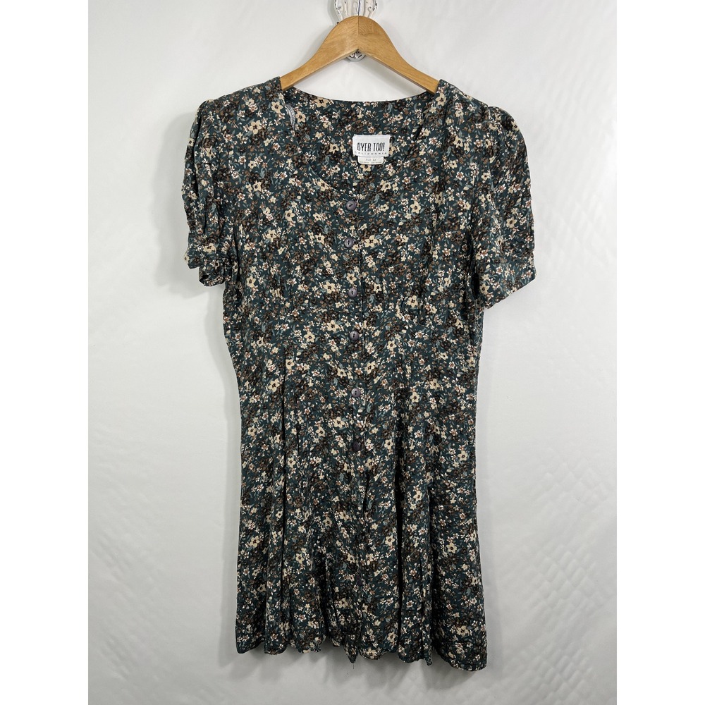 Vintage Byer Too Womens Button Front Y2K Dress Size 13 Green Floral Cottagecore‎